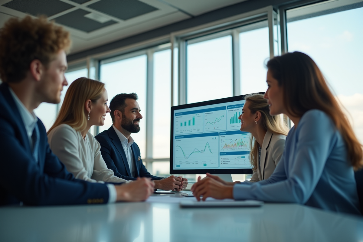 Espace de travail moderne avec équipe collaborant sur intranet