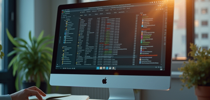 Espace de travail moderne avec écran affichant serveurs eMule et sécurité