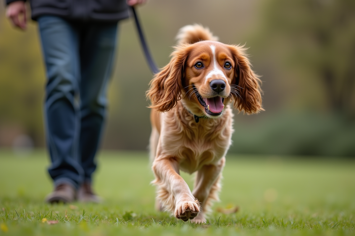 Chien cocker adulte en promenade lors d