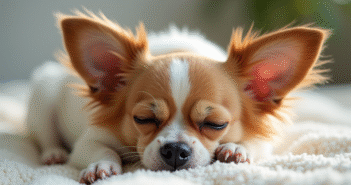 Chihuahua senior reposant paisiblement sur une couverture douce