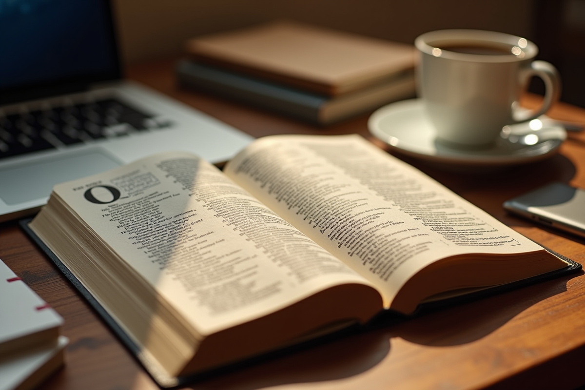 Livre ouvert avec la lettre Q sur un bureau lumineux