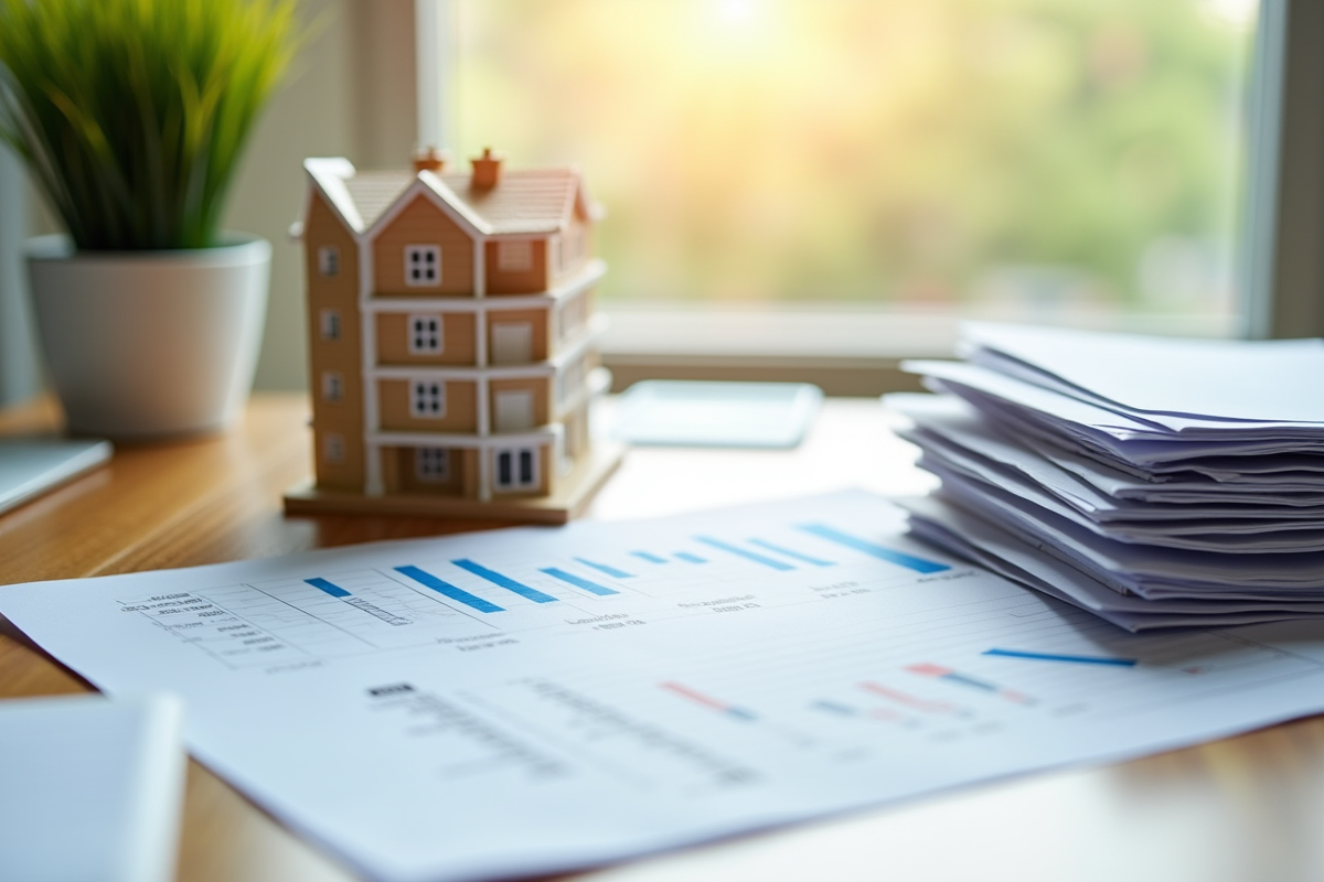 Dossiers et graphiques financiers avec modèle d appartement