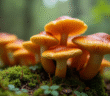 Champignons fausse chanterelle sur sol mousseux forêt