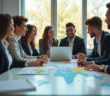 Groupe de jeunes adultes en affaires autour d'une table
