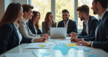 Groupe de jeunes adultes en affaires autour d'une table