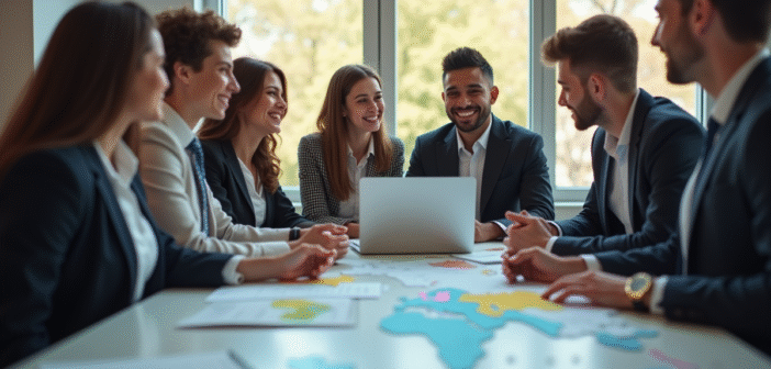 Groupe de jeunes adultes en affaires autour d'une table