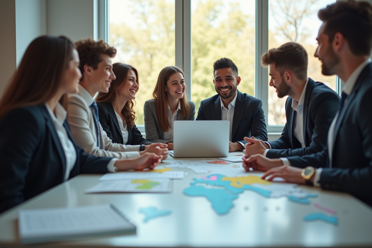 Groupe de jeunes adultes en affaires autour d'une table