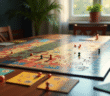 Plateau de jeu de stratégie complexe sur une table en bois