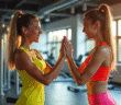 Jeunes adultes souriants en tenue de sport dans une salle de sport lumineuse