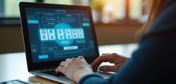 Personne concentrée sur un jeu de mots sur son ordinateur