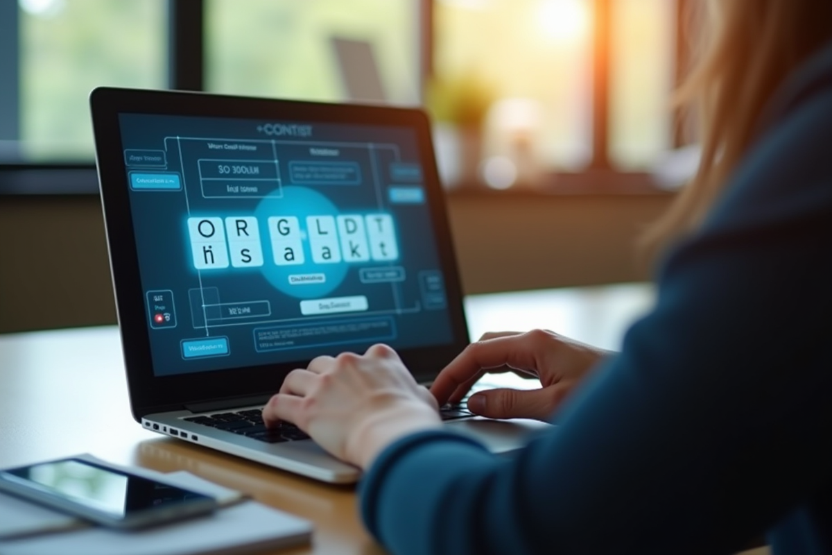 Personne concentrée sur un jeu de mots sur son ordinateur