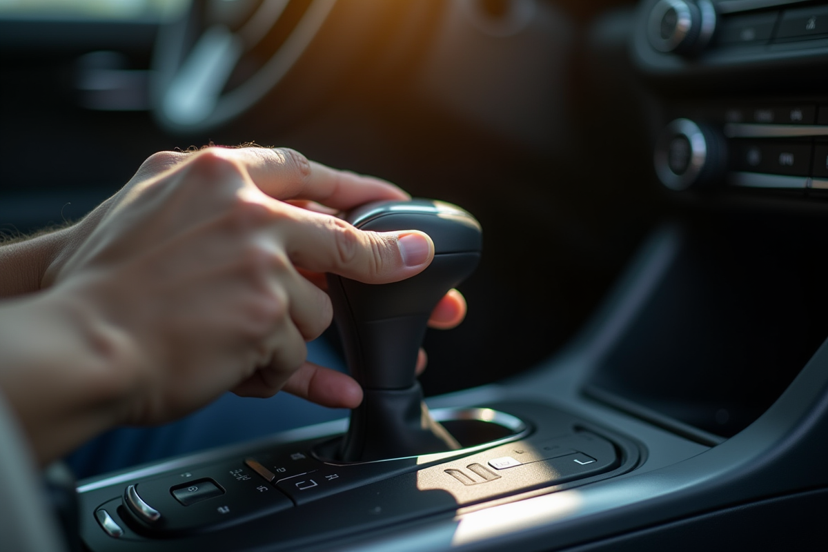 Main du conducteur sur le levier de vitesse automatique
