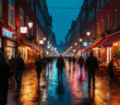 Rue animée de nuit dans une capitale G avec lumières vives