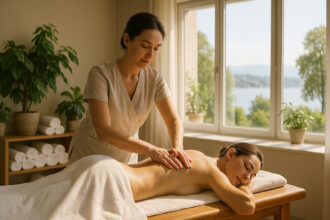 Salle de spa genevoise avec massage relaxant et lumière naturelle