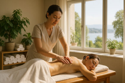 Salle de spa genevoise avec massage relaxant et lumière naturelle