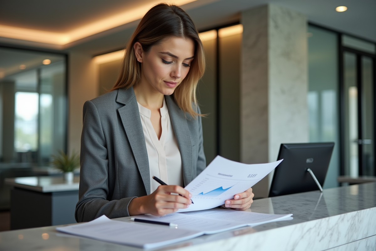 Jeune femme consulte un relevé d