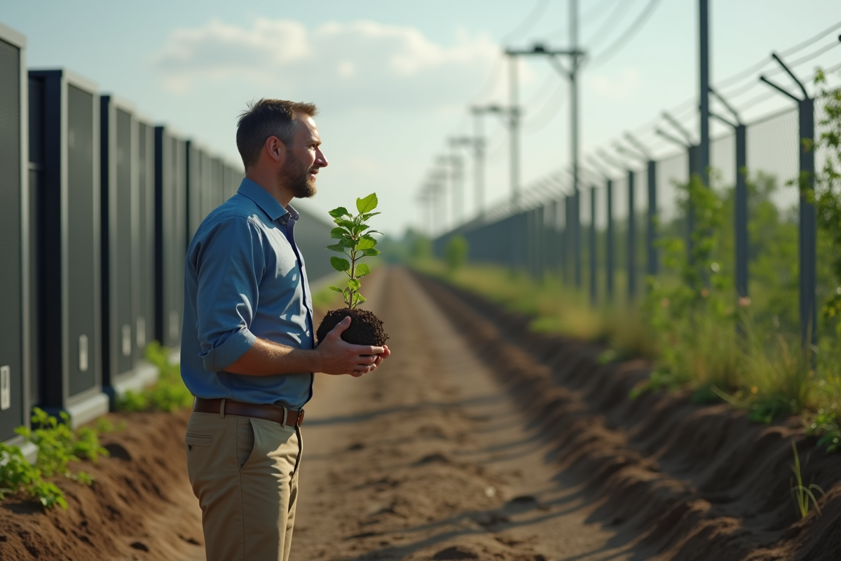 Homme plantant un jeune arbre près d