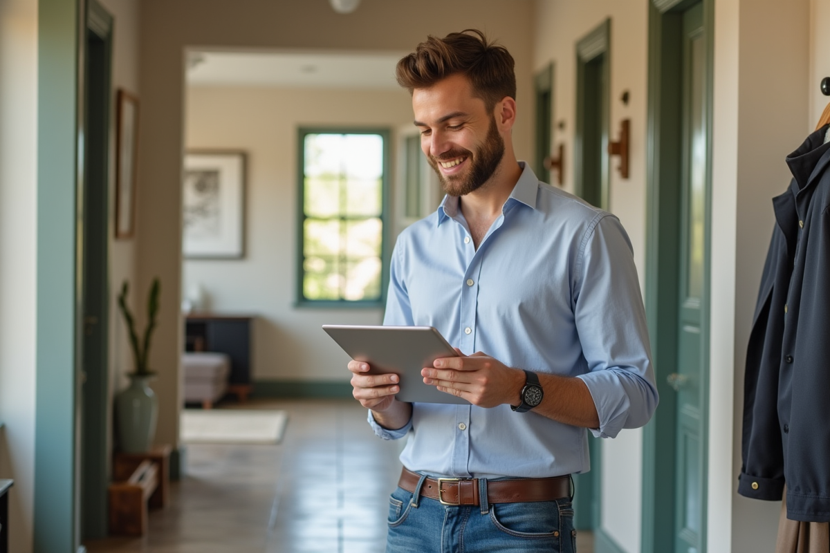 Jeune homme en tenue décontractée vérifie des feuilles de calcul dans l