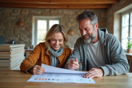 Couple français examine leur rapport d energie dans une maison renovée