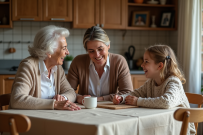 Trois générations de famille française autour d'un dîner convivial