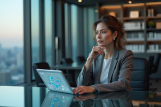 Femme d affaires réfléchissant devant un tableau neural network