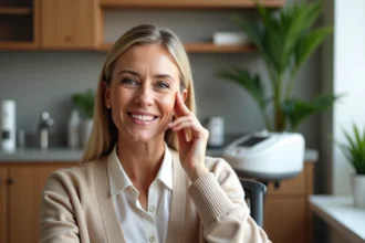 Femme confiante en soins du visage dans une clinique moderne
