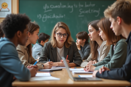Groupe d'adolescents en discussion en classe