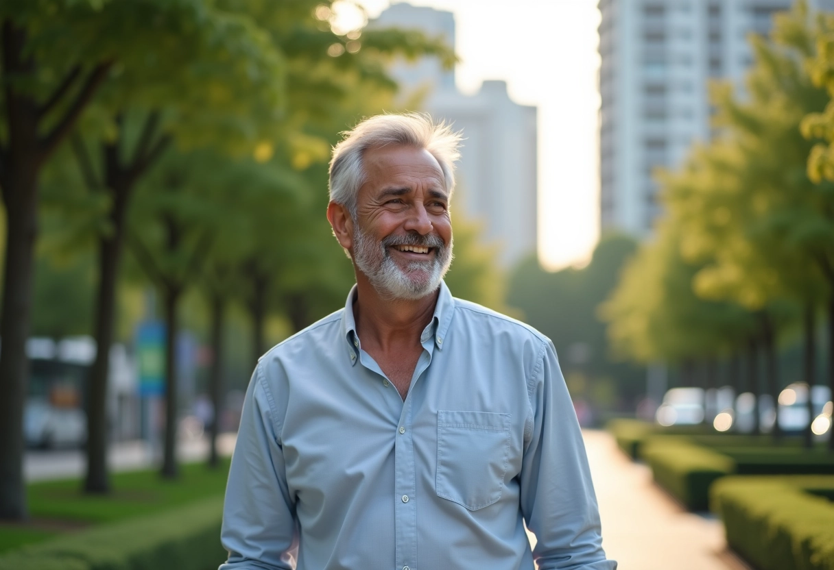 Homme détendu dans un parc après un soin de peau