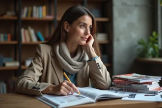 Femme pensante en milieu culturel intérieur