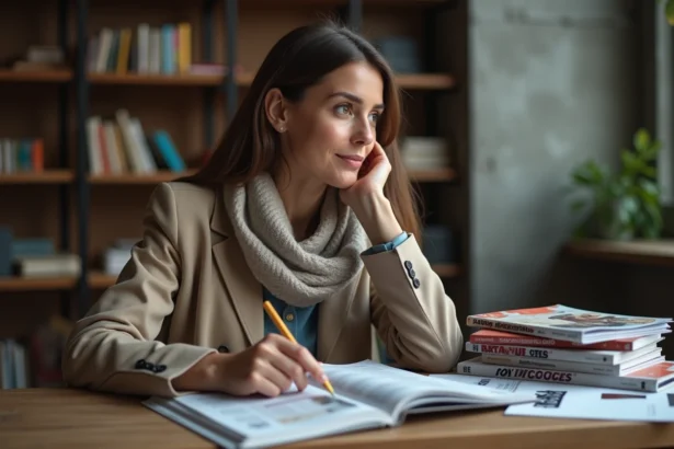 Femme pensante en milieu culturel intérieur