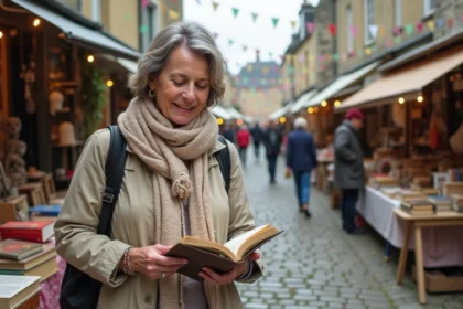 Femme vintage dans un vide grenier en Bretagne