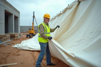 Tente de stockage sur un chantier pour protéger le matériel