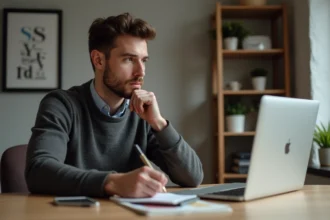 Homme concentré travaillant dans un bureau moderne