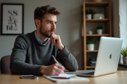 Homme concentré travaillant dans un bureau moderne