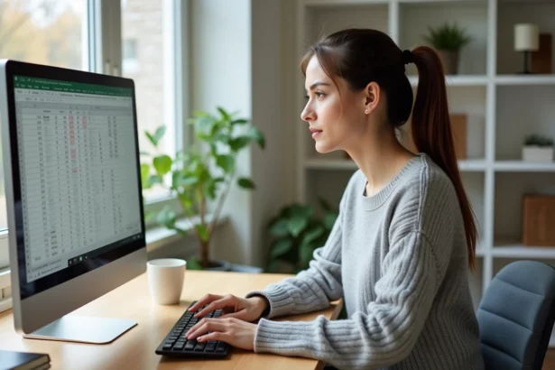 Femme utilisant Excel pour convertir des dates en chiffres romains dans une formule de tableur
