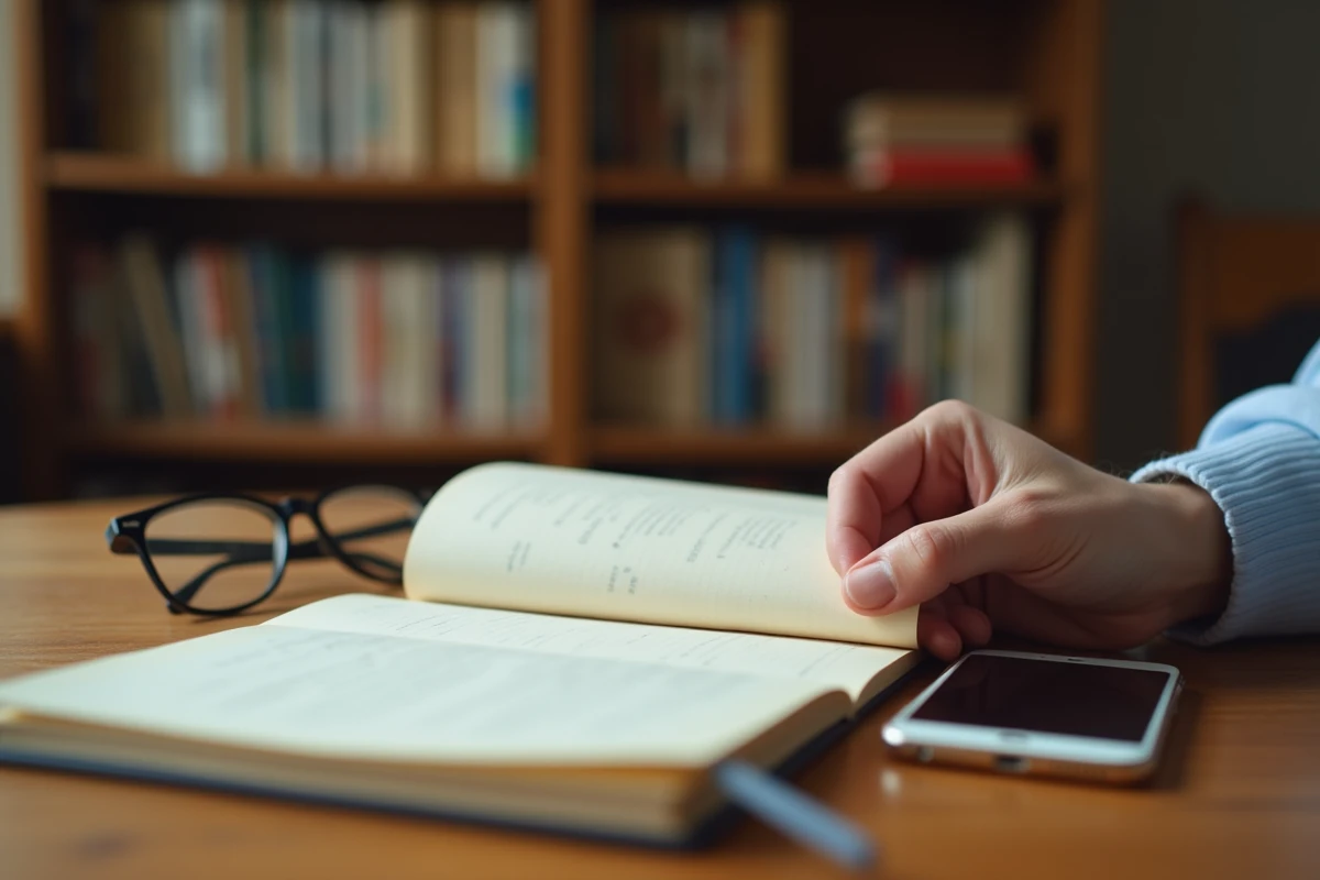 Main fermant un carnet sur un bureau, smartphone retourné, symbole du droit à la vie privée et à la discrétion