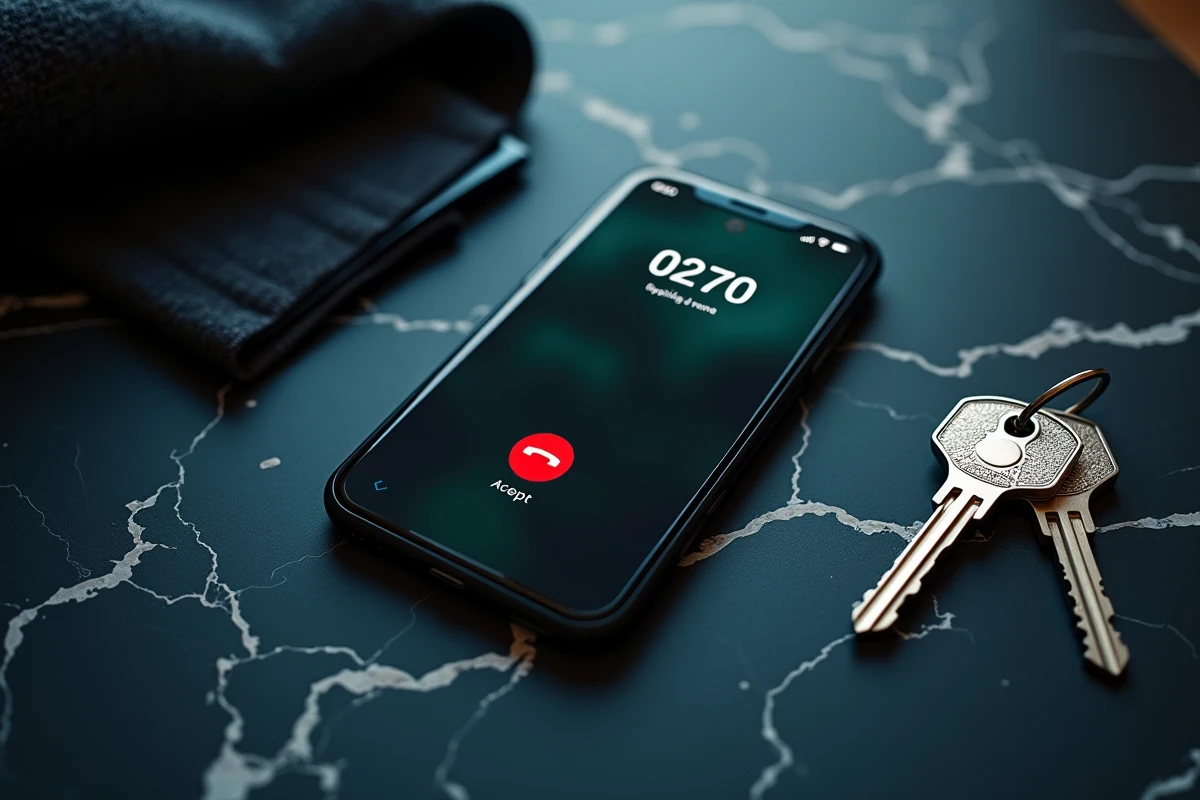 Gros plan d'un écran de smartphone affichant un appel entrant d'un numéro 0270 indésirable avec les options pour décrocher ou refuser