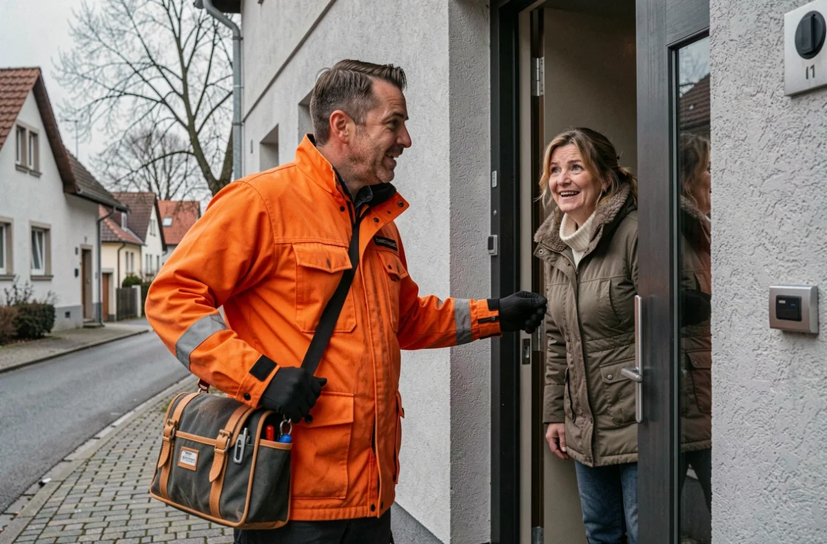 Technicien de JFA Maintenance arrivant rapidement chez un client pour un dépannage chauffage près de Mulhouse
